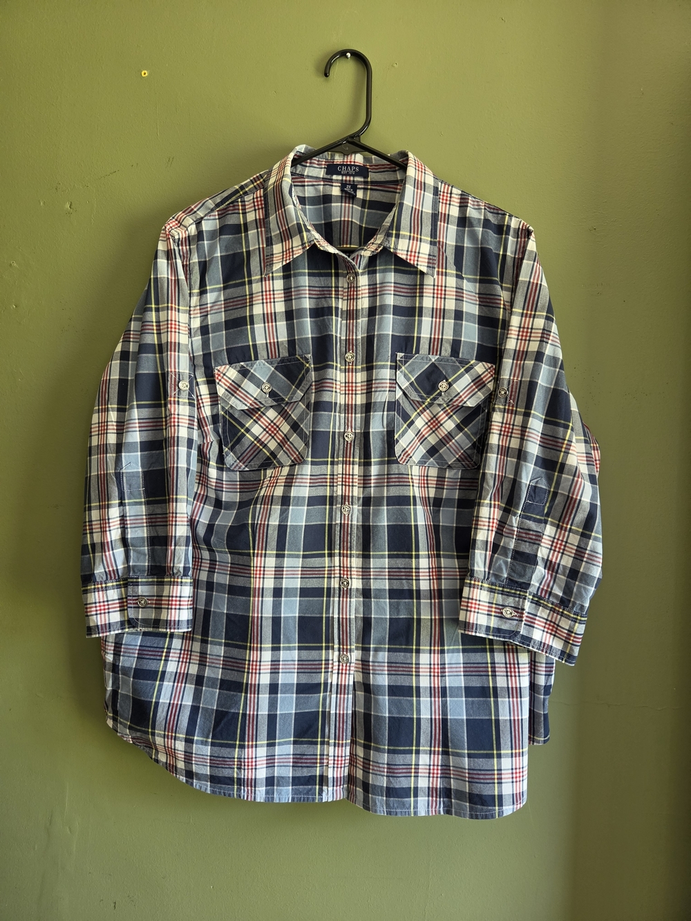 Chaps Women's Blue Plaid Button-Up Shirt - Picture 3 of 7